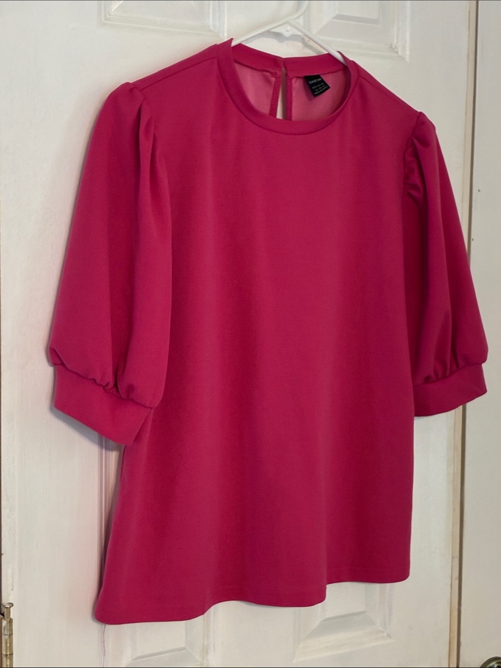 SHEIN Hot Pink Puff Sleeve Blouse